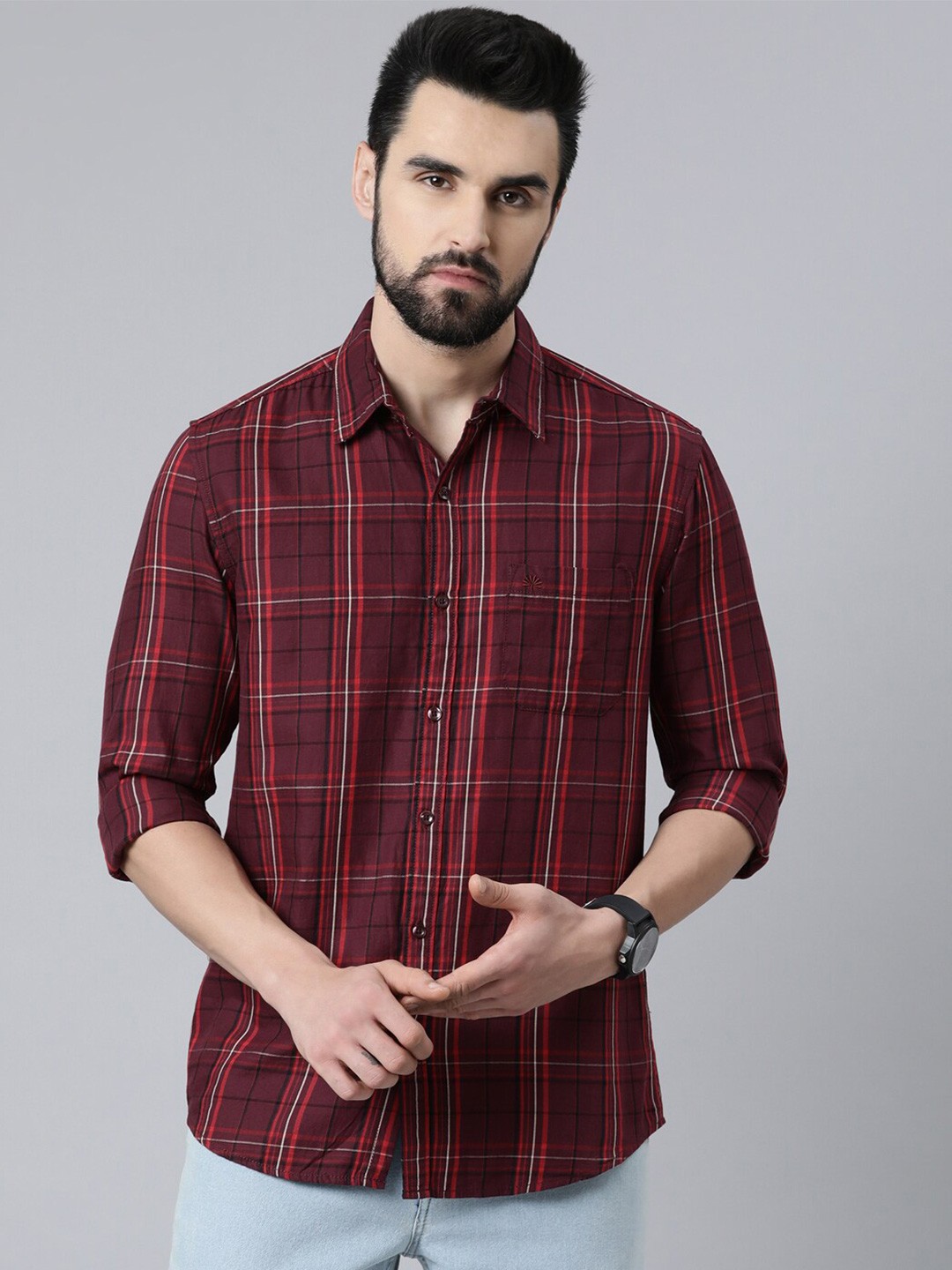 

Chennis Men Slim Fit Tartan Checked Casual Shirt, Maroon