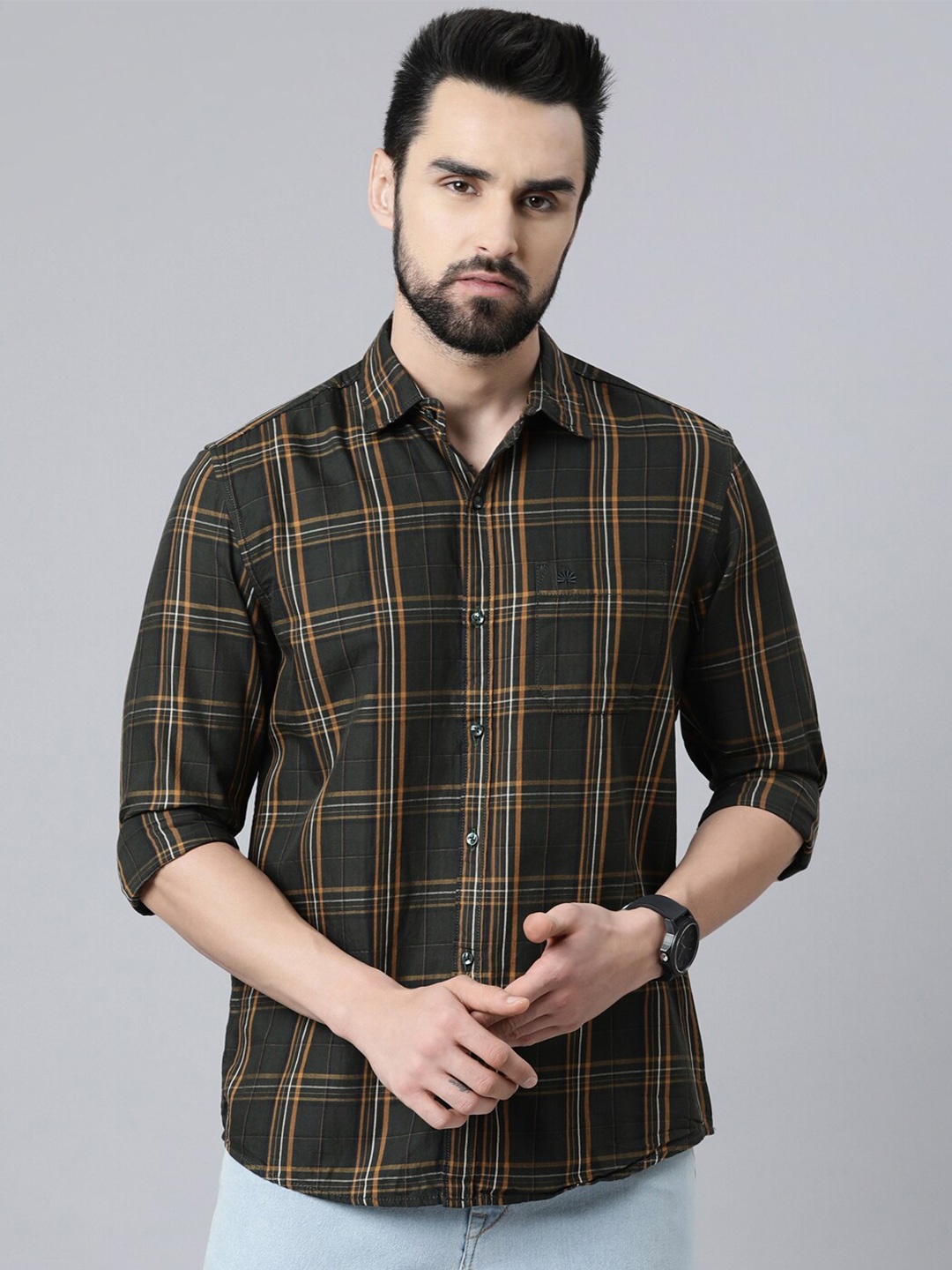 

Chennis Men Green Slim Fit Tartan Checked Casual Shirt