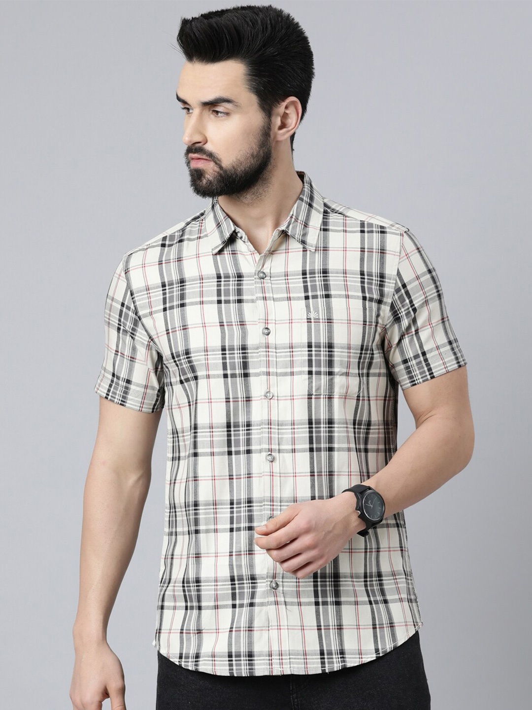 

Chennis Men Beige Slim Fit Tartan Checked Casual Shirt