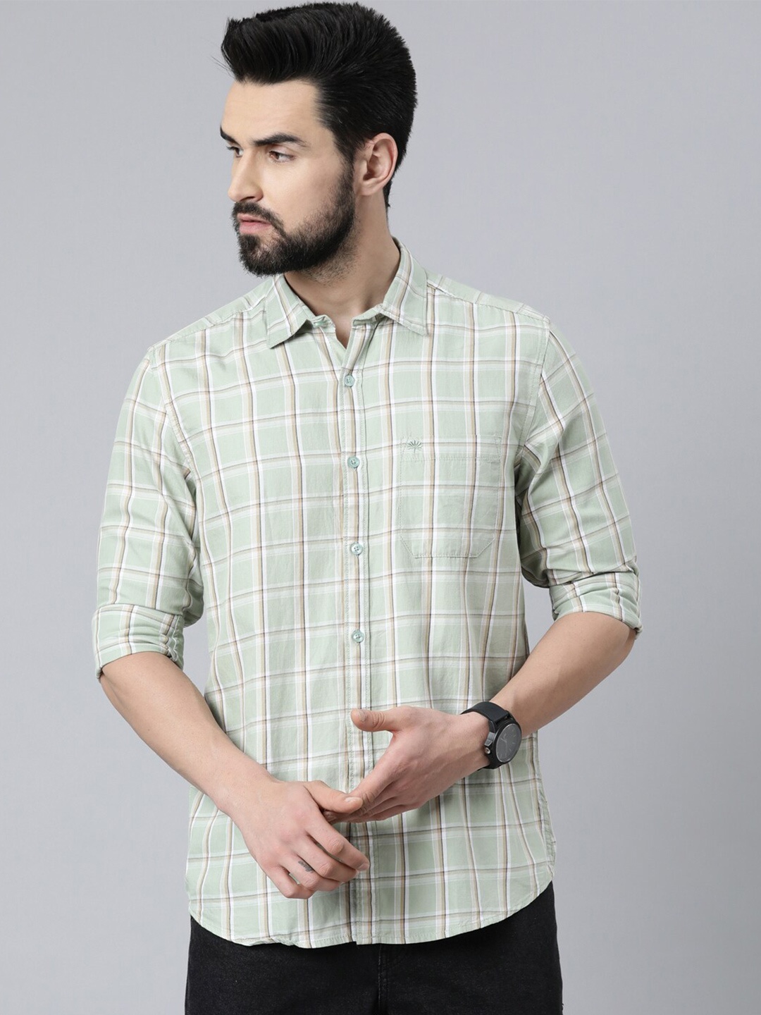 

Chennis Men Green Slim Fit Tartan Checks Checked Casual Shirt