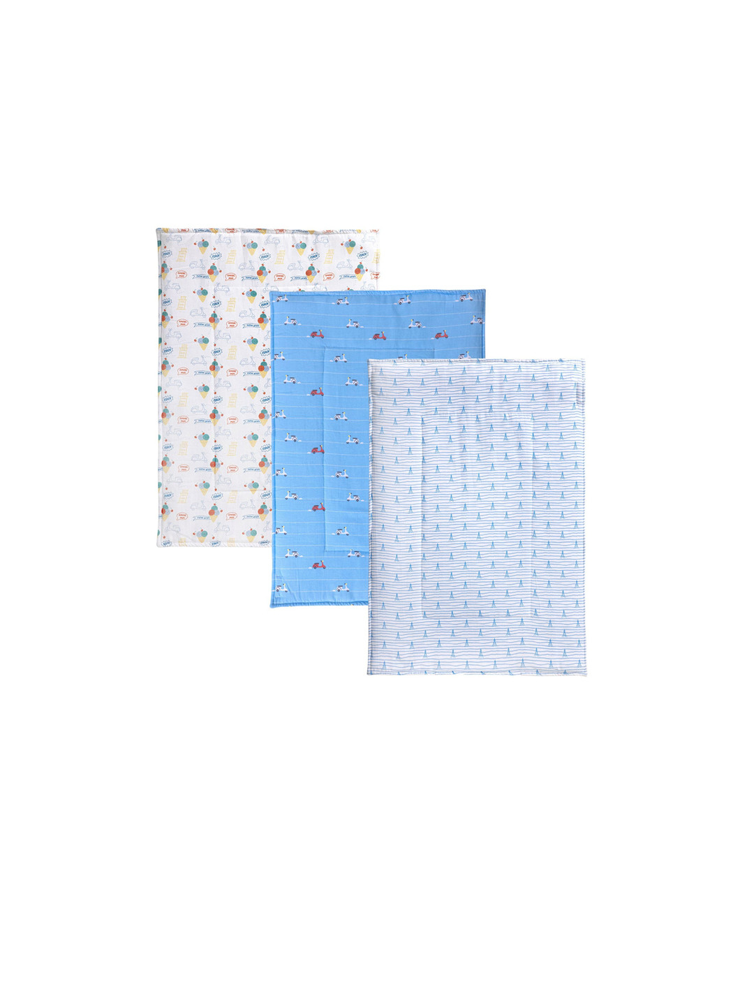 

TIDY SLEEP Infants Set of 3 Printed Cotton Diaper Changing Mats, Blue