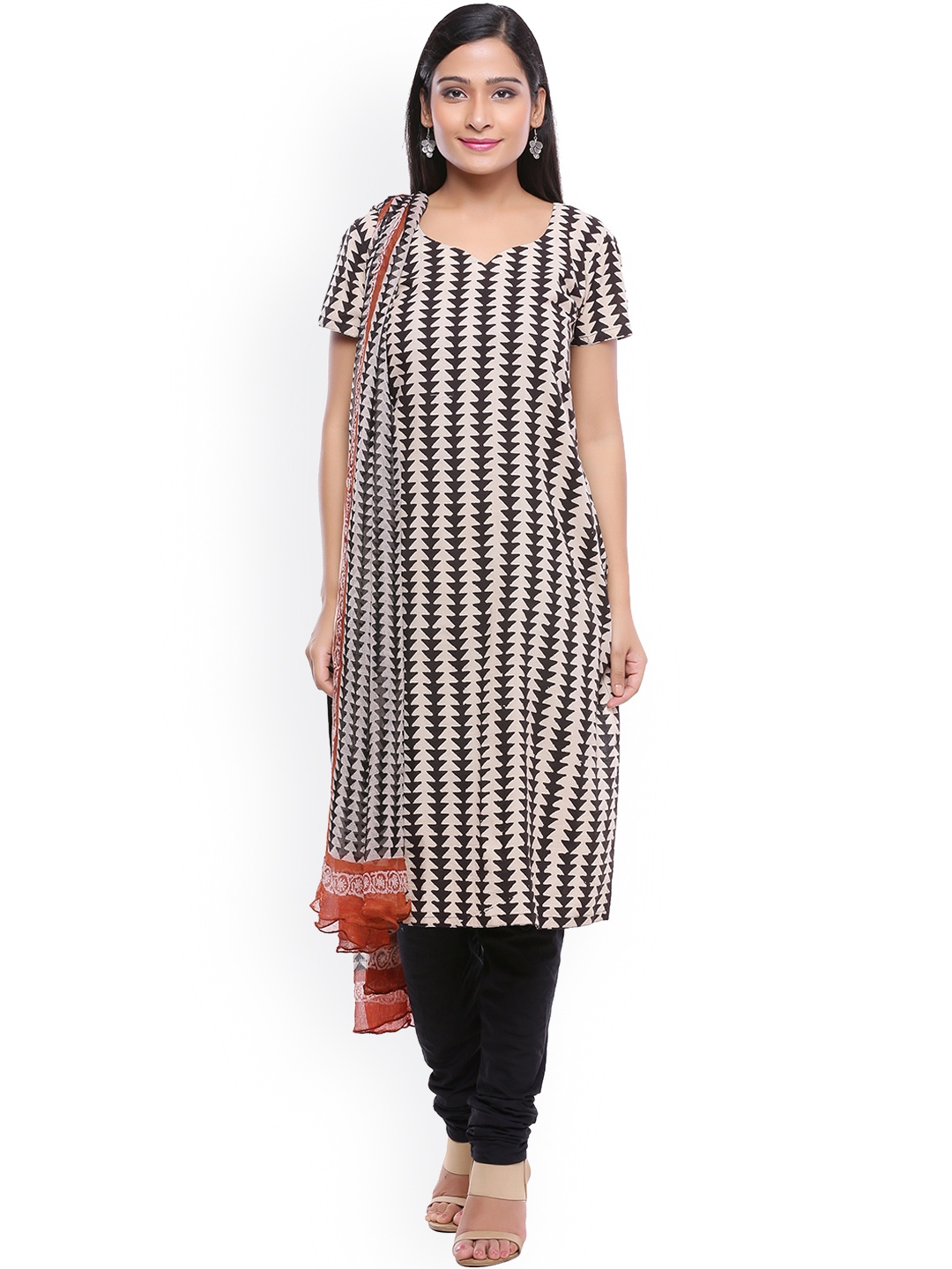 

SOUNDARYA Black & Off-White Pure Cotton Hand Block Printed Unstitched Dress Material
