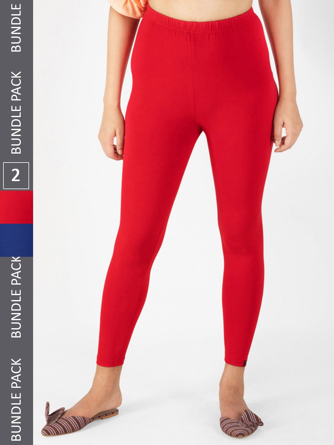 

KEX Women Pack Of 2 Cotton Ankle-Length Leggings, Red