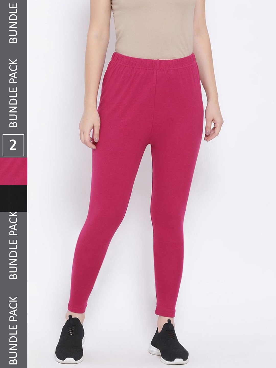 

KEX Women Pink And Black Pack Of 2 Solid Ankle-Length Leggings