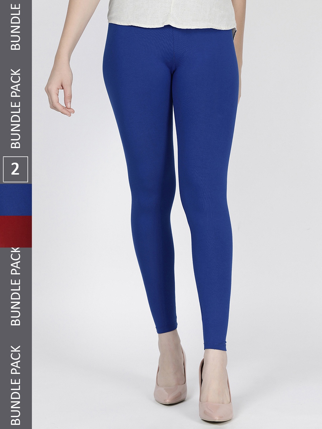 

KEX Women Maroon & Blue Pack Of 2 Solid Cotton Ankle-Length Leggings