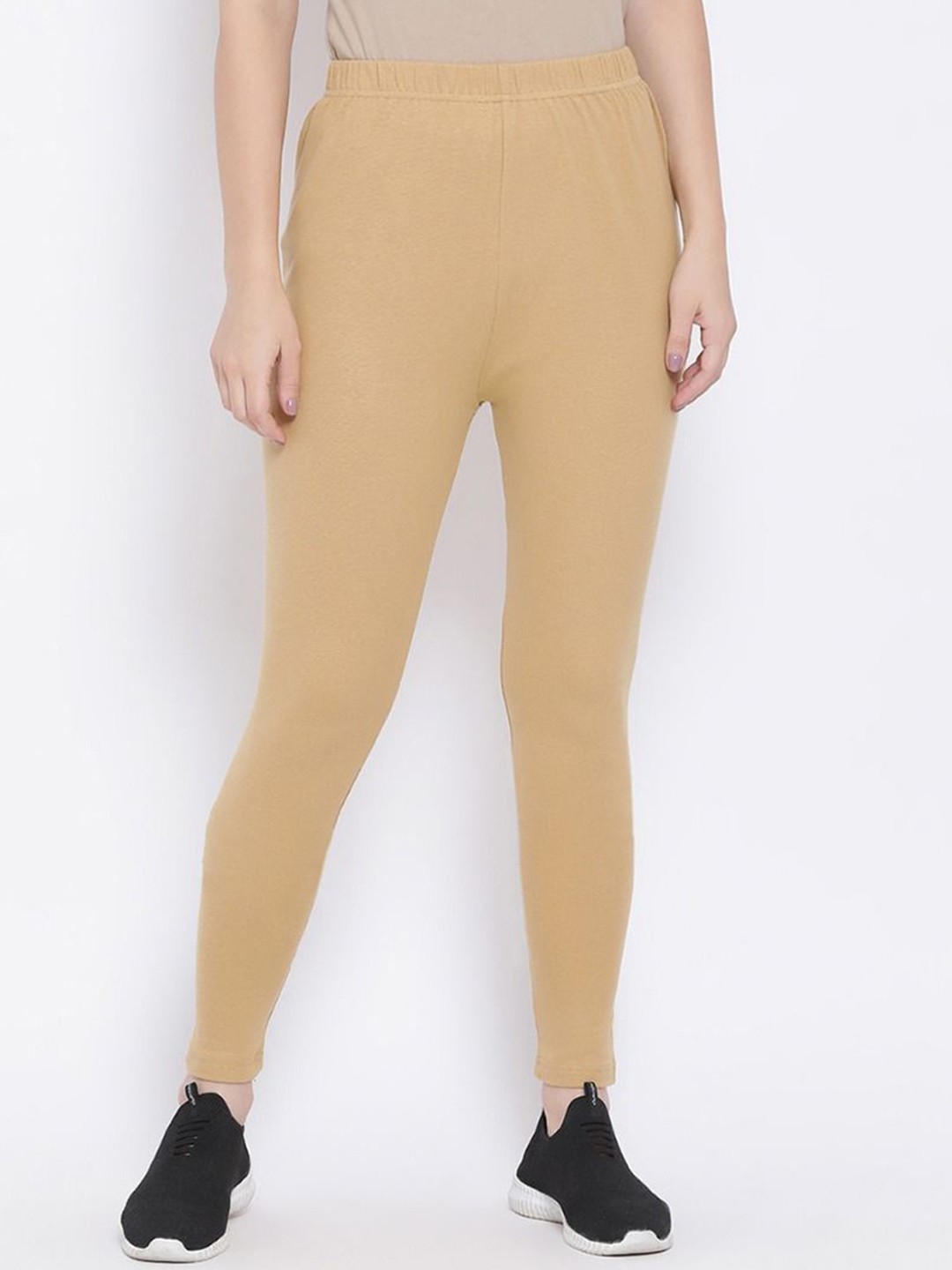 

KEX Women Beige Cotton Ankle-Length Leggings