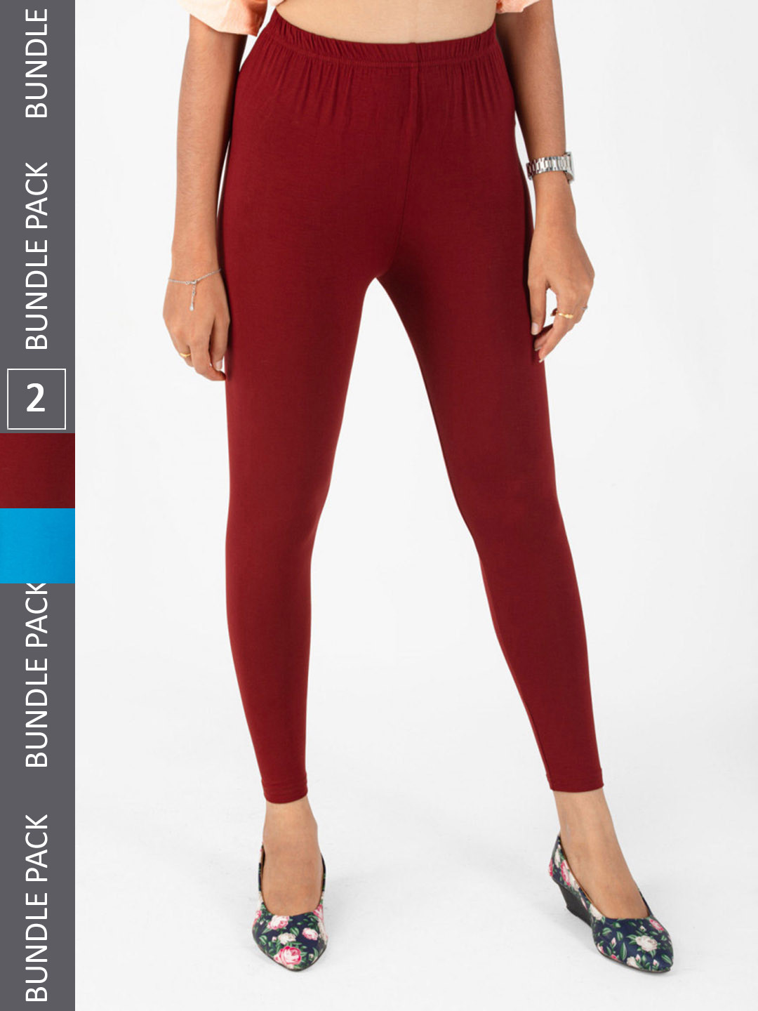 

KEX Women Pack Of 2 Cotton Ankle-Length Leggings, Maroon