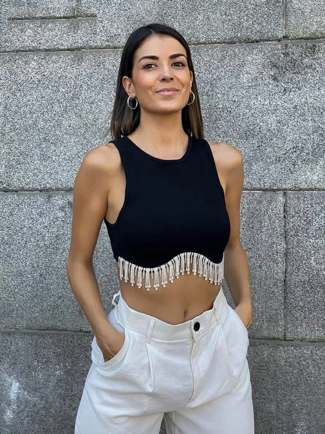 

SR STORE Black Fringed Crop Top