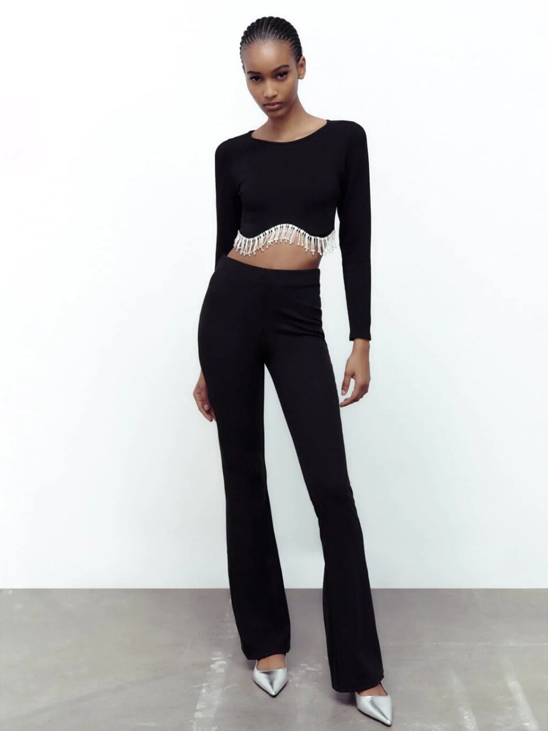 

SR STORE Women Black Fringed Crop Top