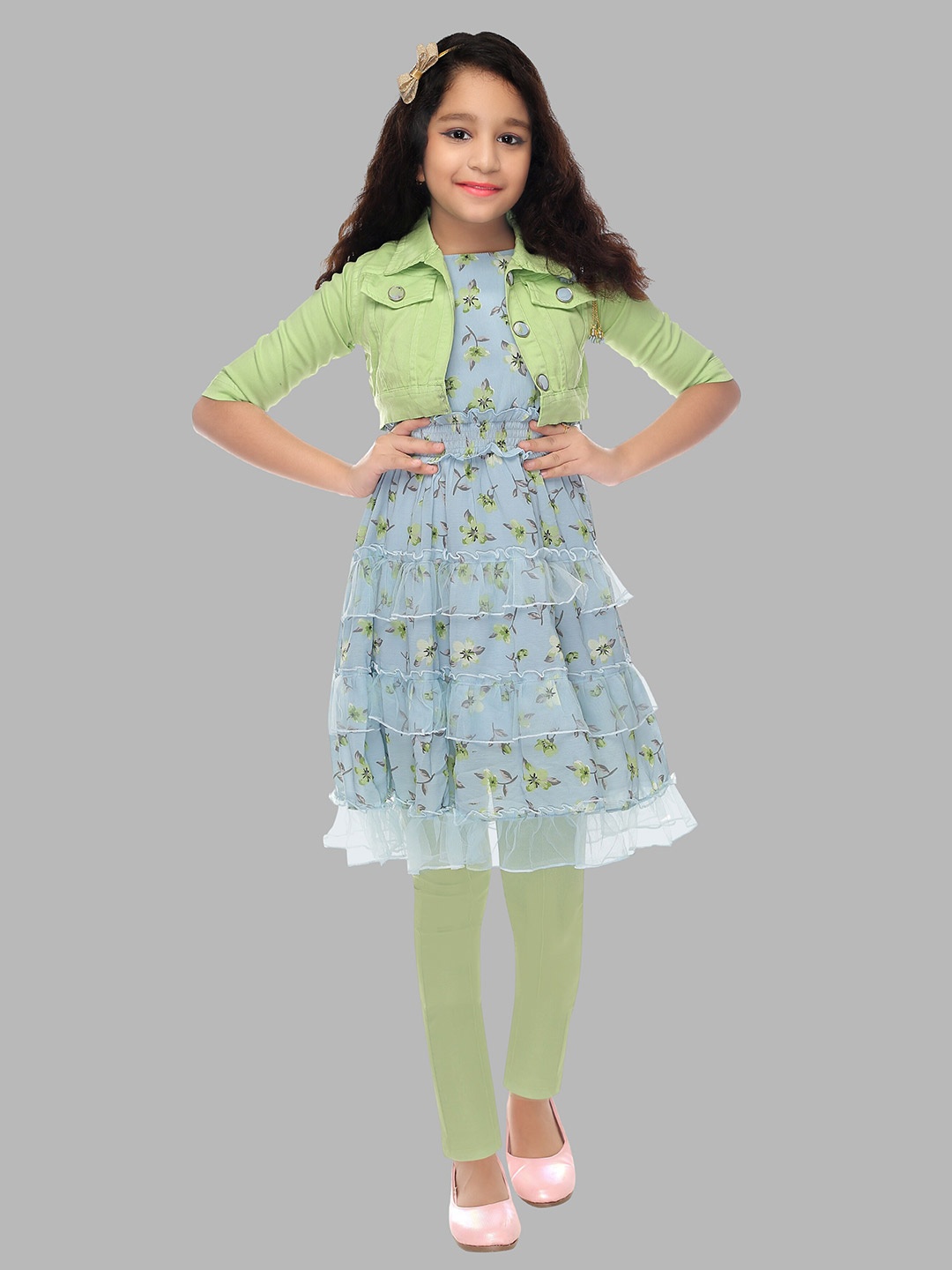 

Toonyport Girls Green & Blue Printed Tunic with Legging