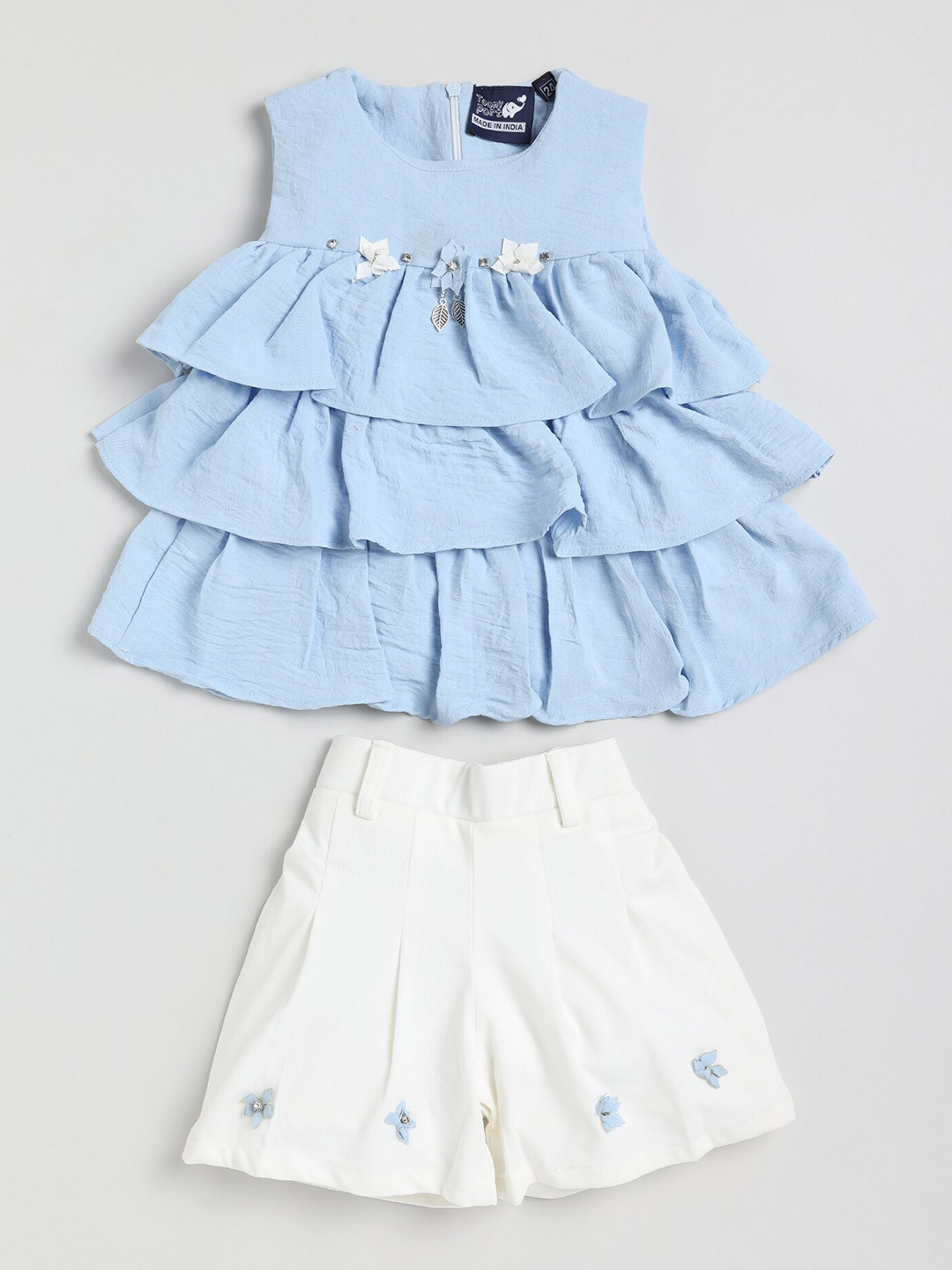 

Toonyport Girls Blue & White Solid Top with Short