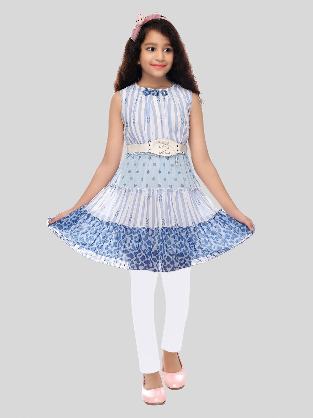 

Toonyport Girls Blue & White Printed Tunic with Legging