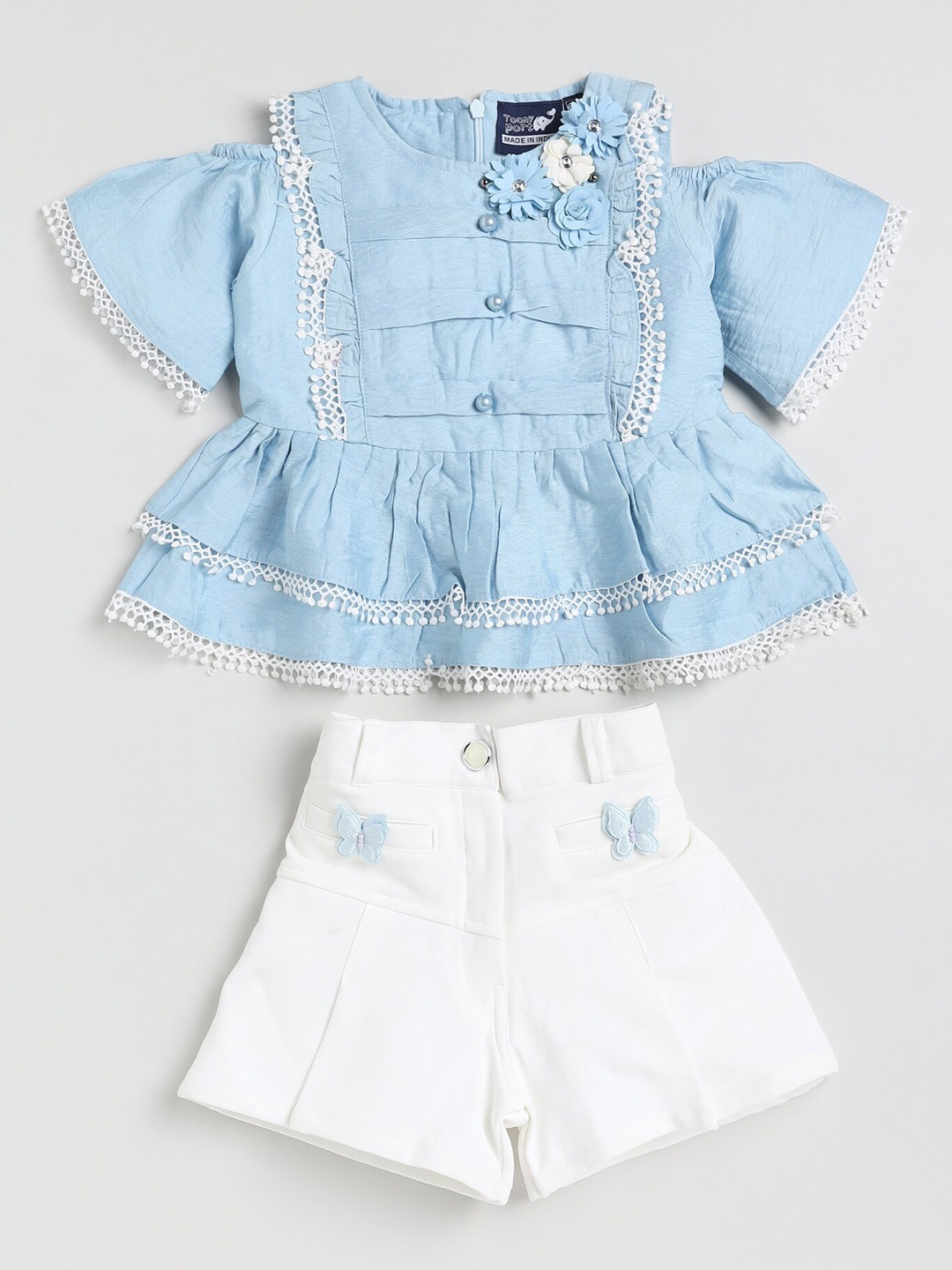 

Toonyport Girls Blue & White Solid Top with Shorts
