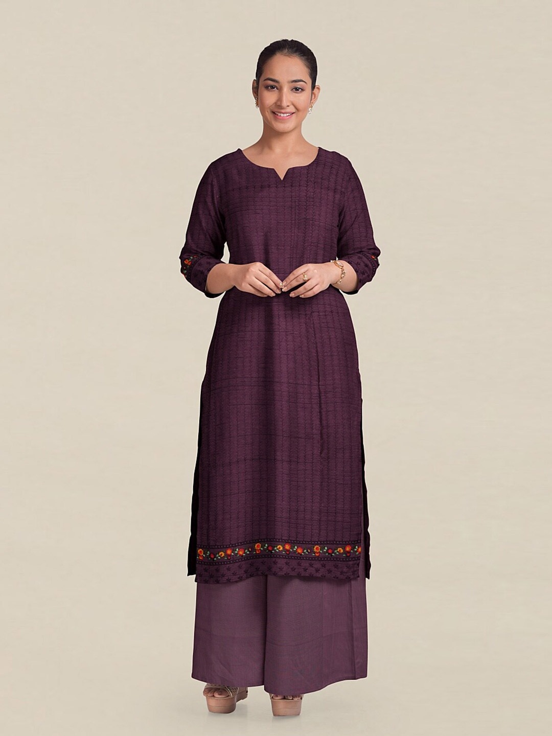 

Pothys Lavender & Red Embroidered Unstitched Dress Material