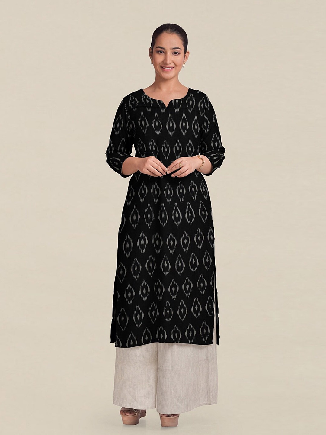 

Pothys Black & Grey Printed Unstitched Dress Material