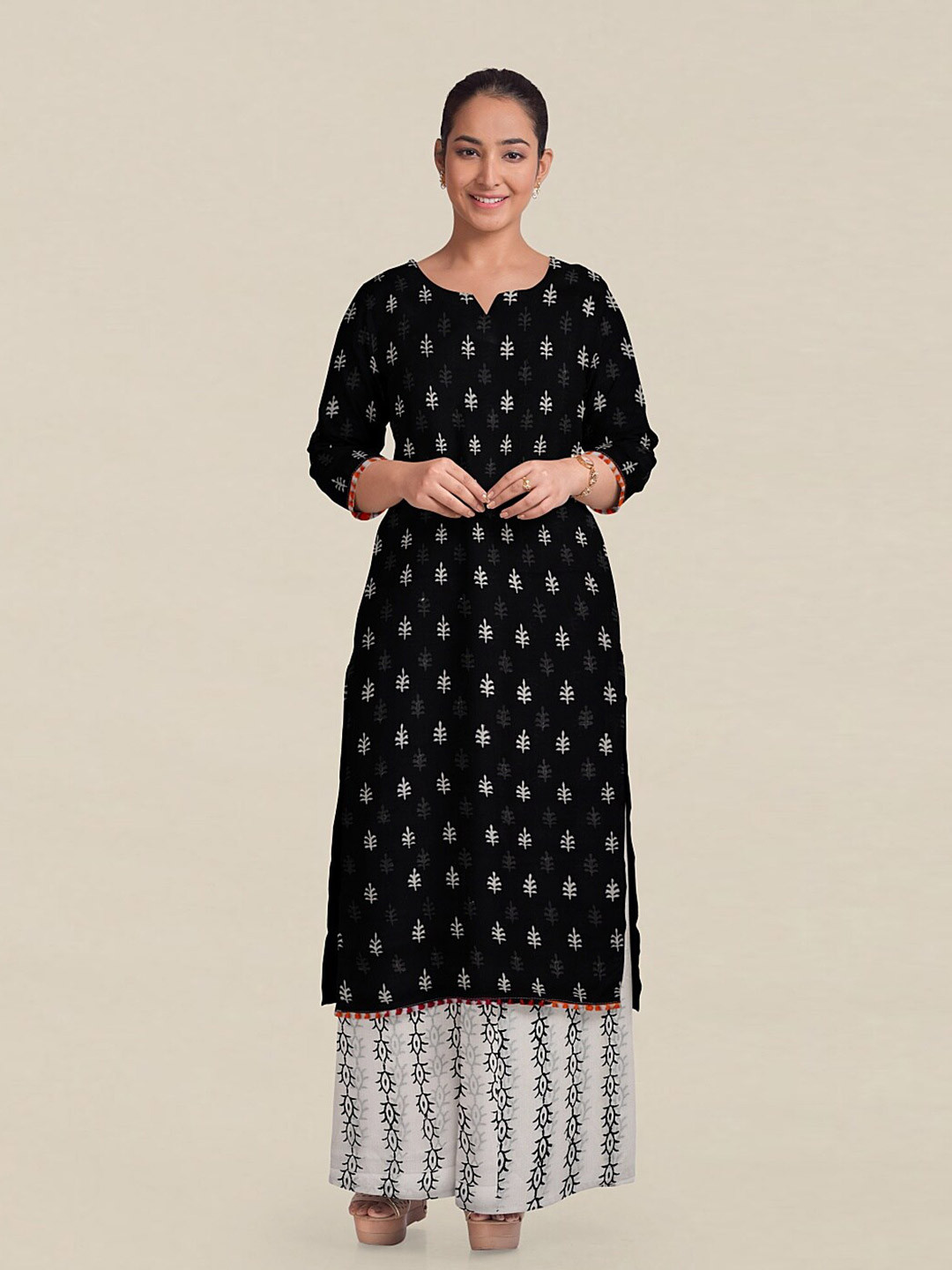 

Pothys Black & Grey Printed Unstitched Dress Material
