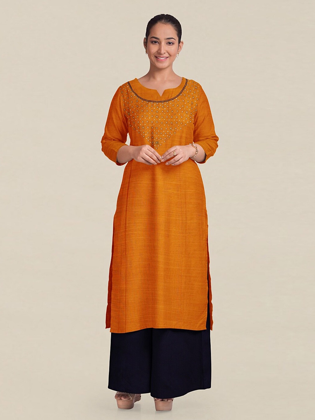 

Pothys Yellow & Black Embellished Unstitched Dress Material