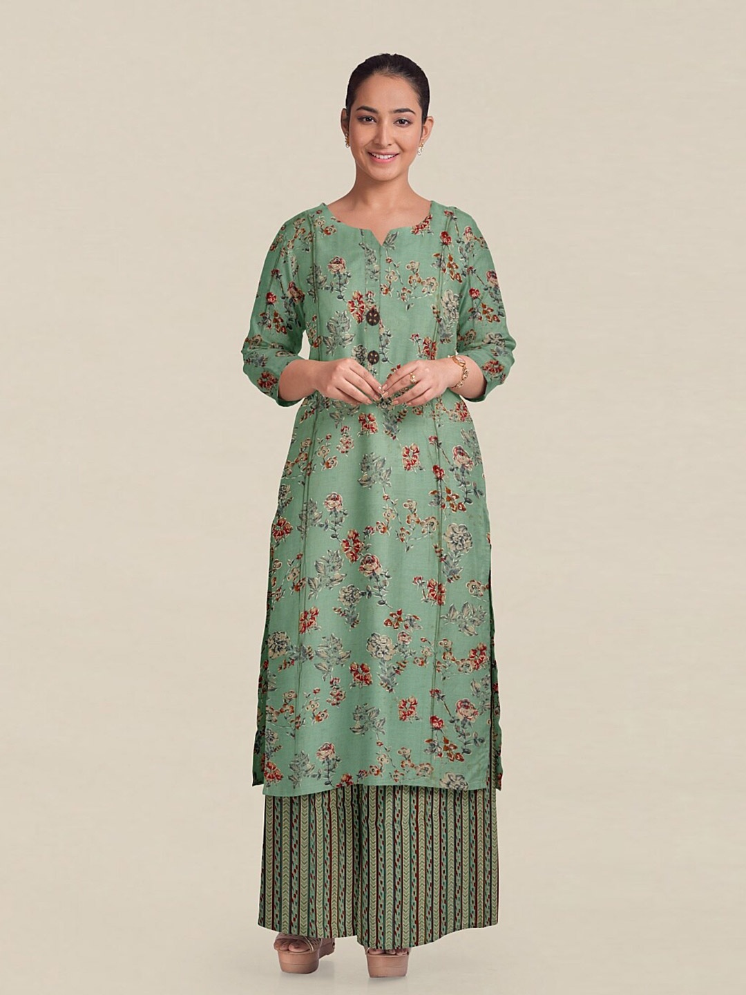 

Pothys Green & Grey Printed Unstitched Dress Material