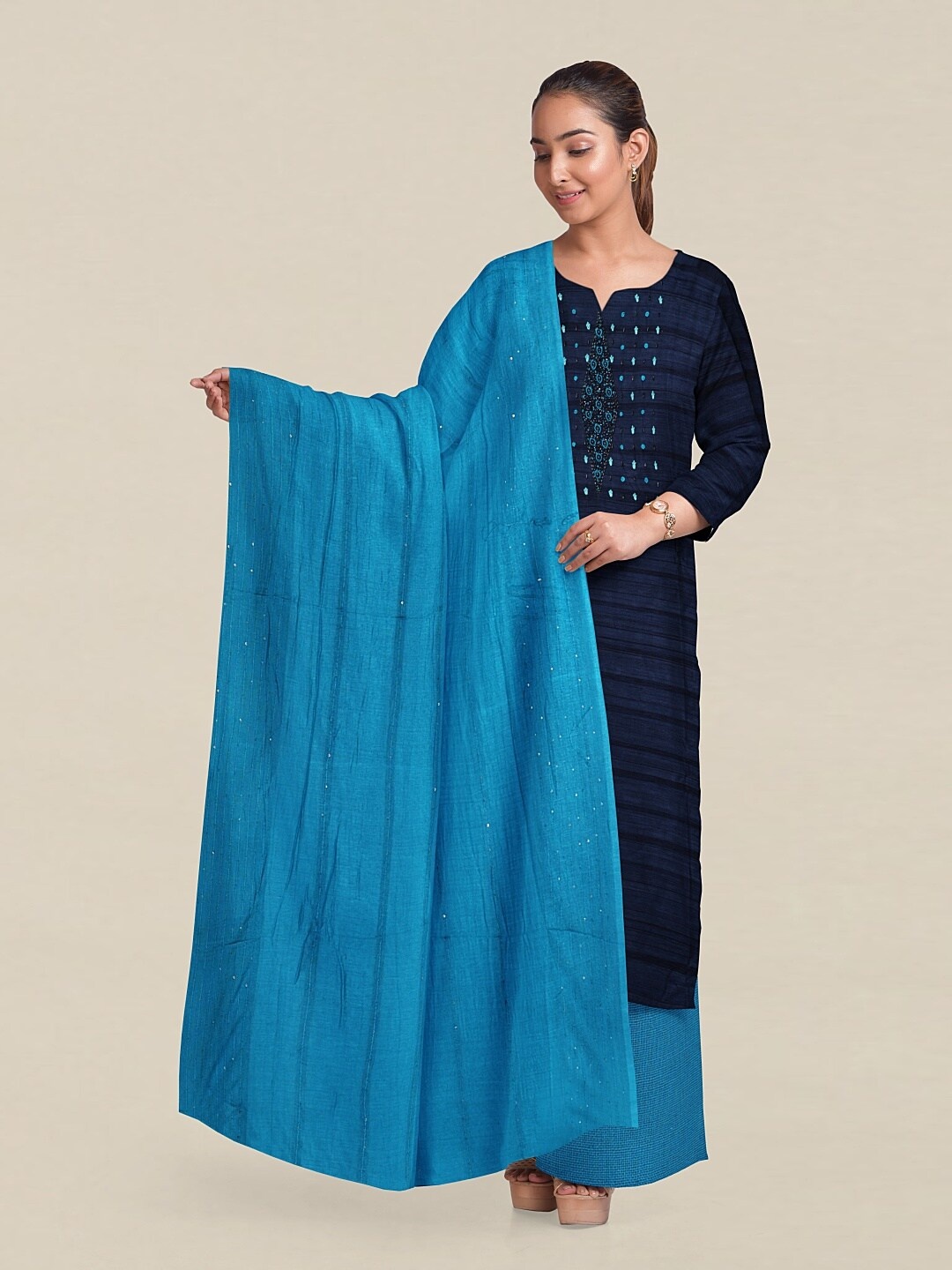 

Pothys Blue Printed Unstitched Dress Material