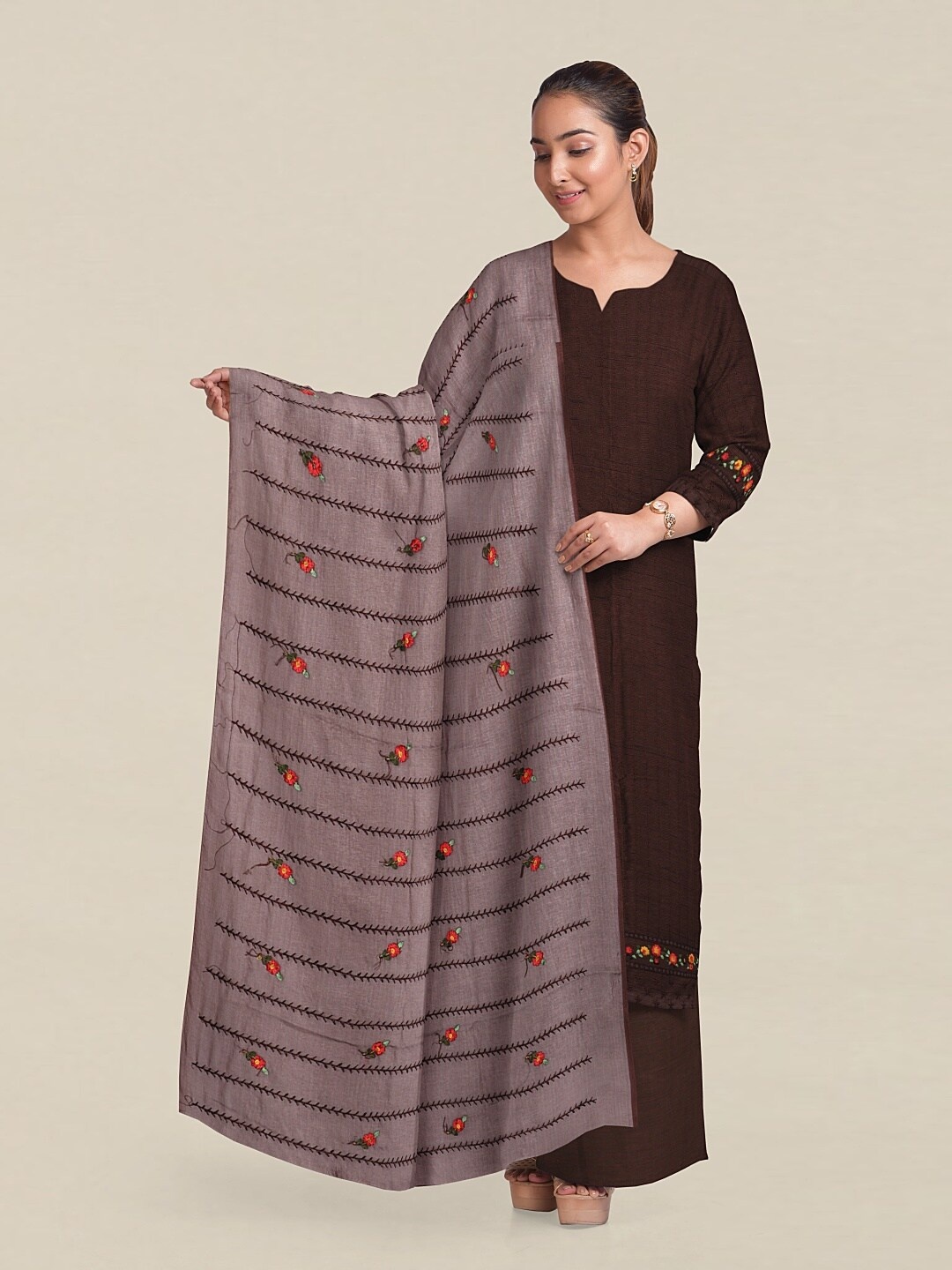 

Pothys Brown & Mauve Unstitched Dress Material