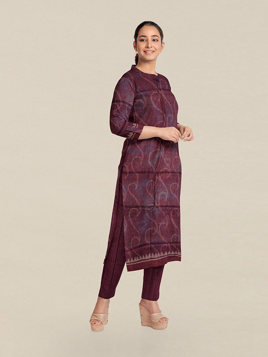 

Pothys Magenta & Maroon Printed Unstitched Dress Material
