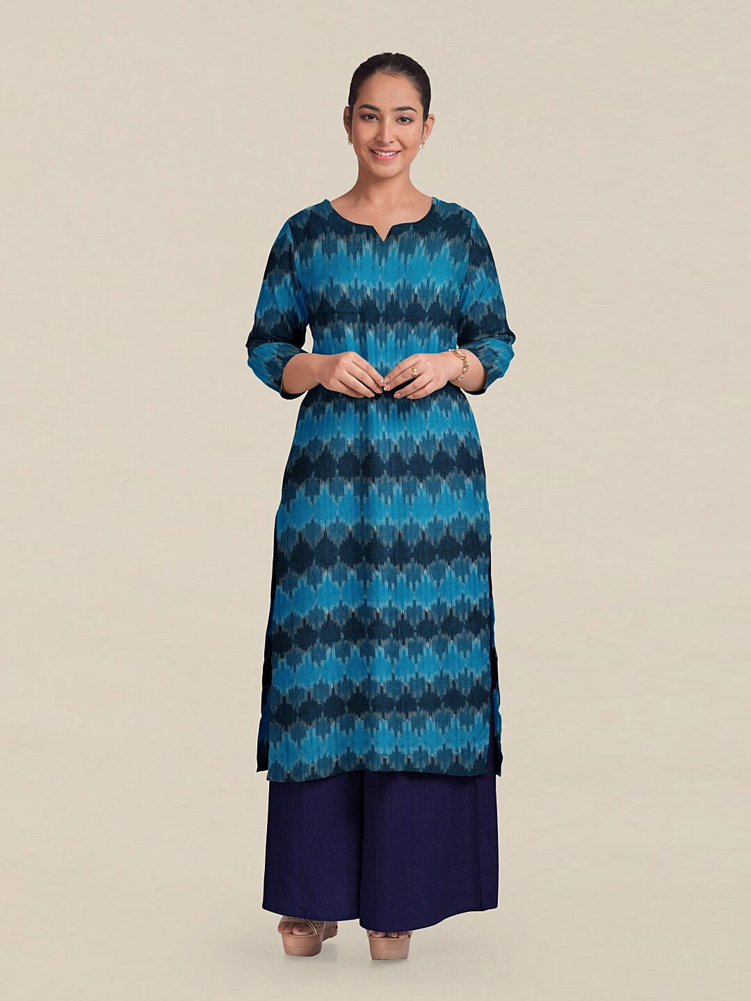 

Pothys Blue Printed Unstitched Dress Material