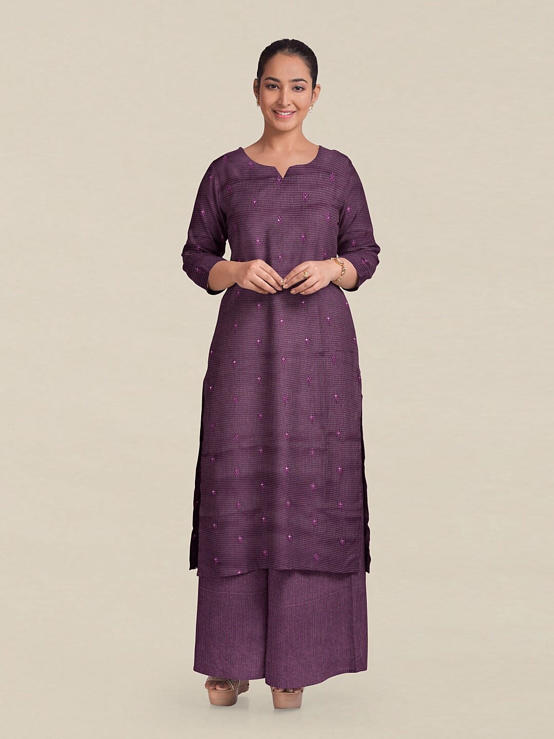 

Pothys Violet & Pink Embroidered Unstitched Dress Material
