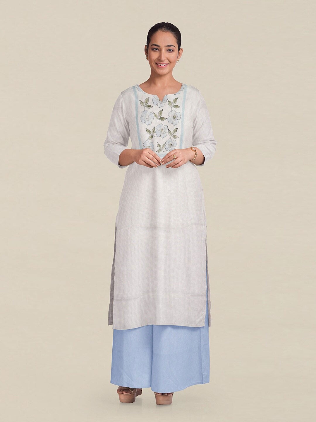 

Pothys White & Green Printed Unstitched Dress Material