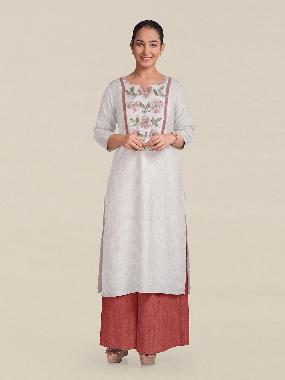

Pothys White & Green Printed Unstitched Dress Material