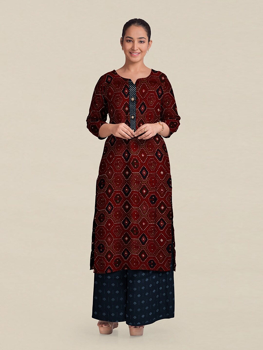 

Pothys Maroon & White Printed Unstitched Dress Material