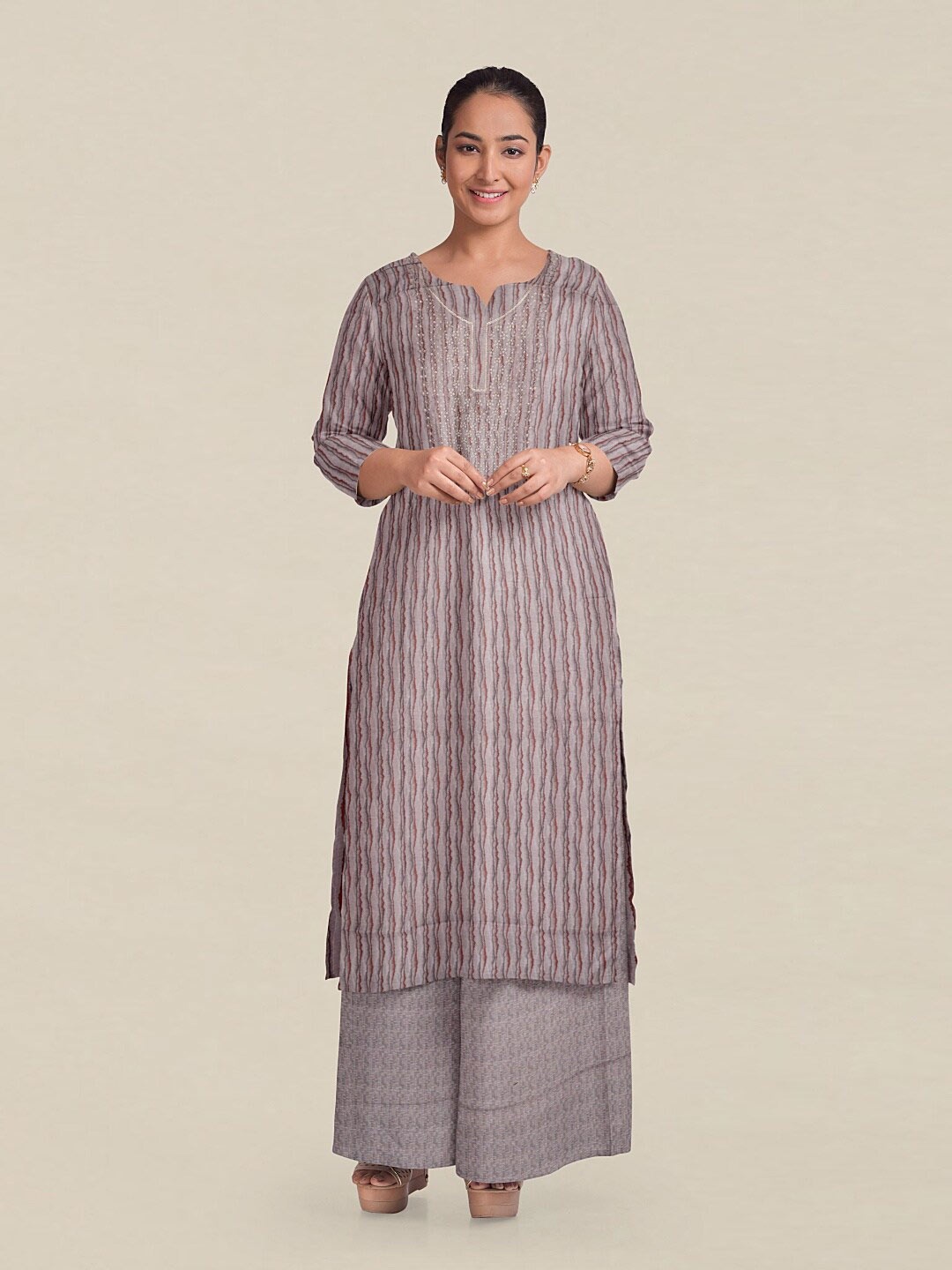 

Pothys Mauve & Blue Printed Unstitched Dress Material