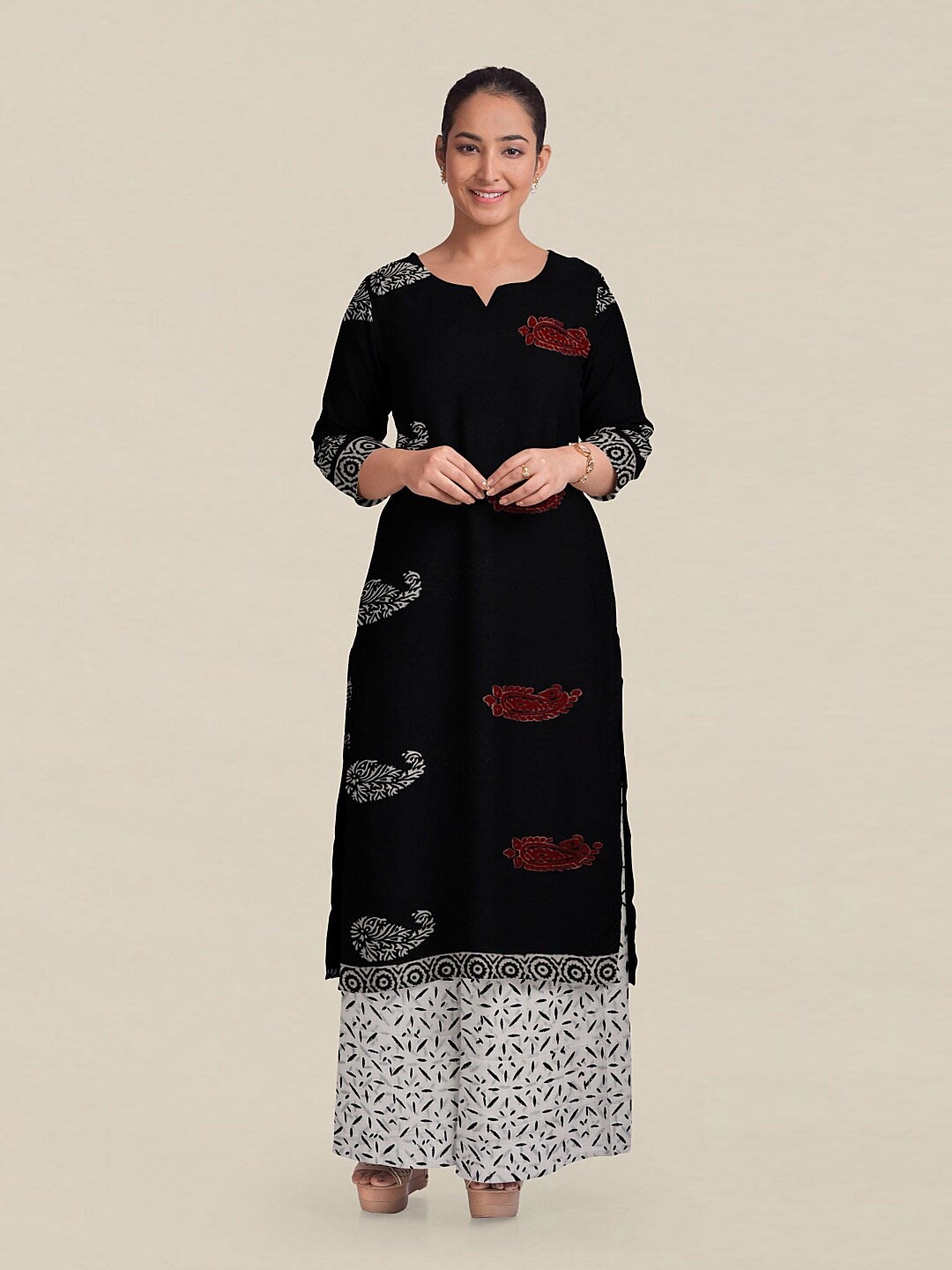 

Pothys Black & White Printed Unstitched Dress Material