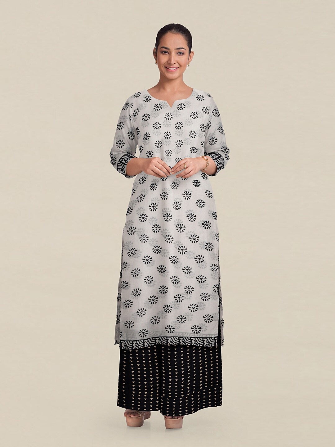 

Pothys White & Black Printed Unstitched Dress Material