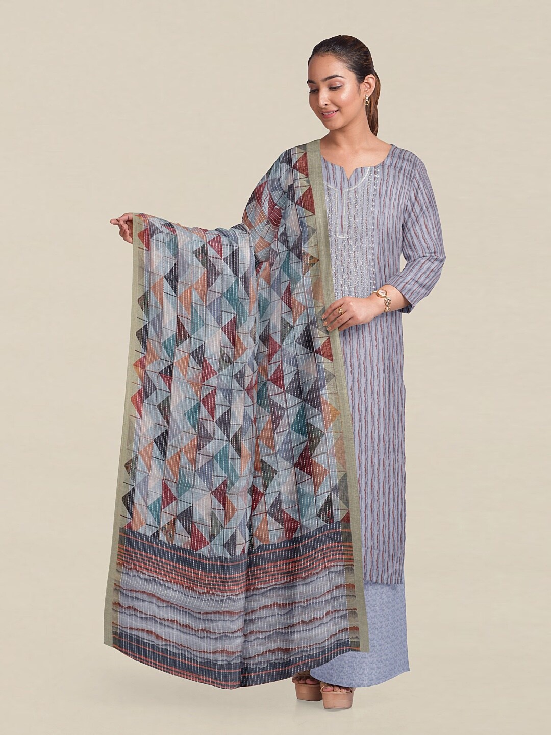 

Pothys Lavender & Red Printed Unstitched Dress Material