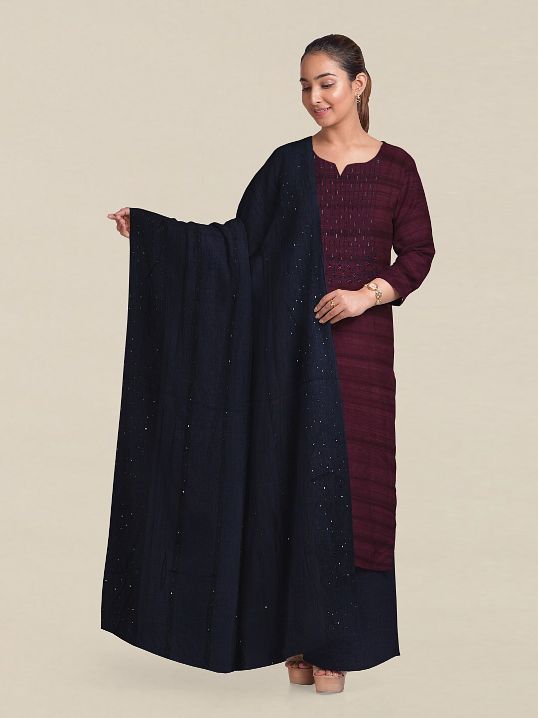 

Pothys Magenta & Blue Embellished Unstitched Dress Material