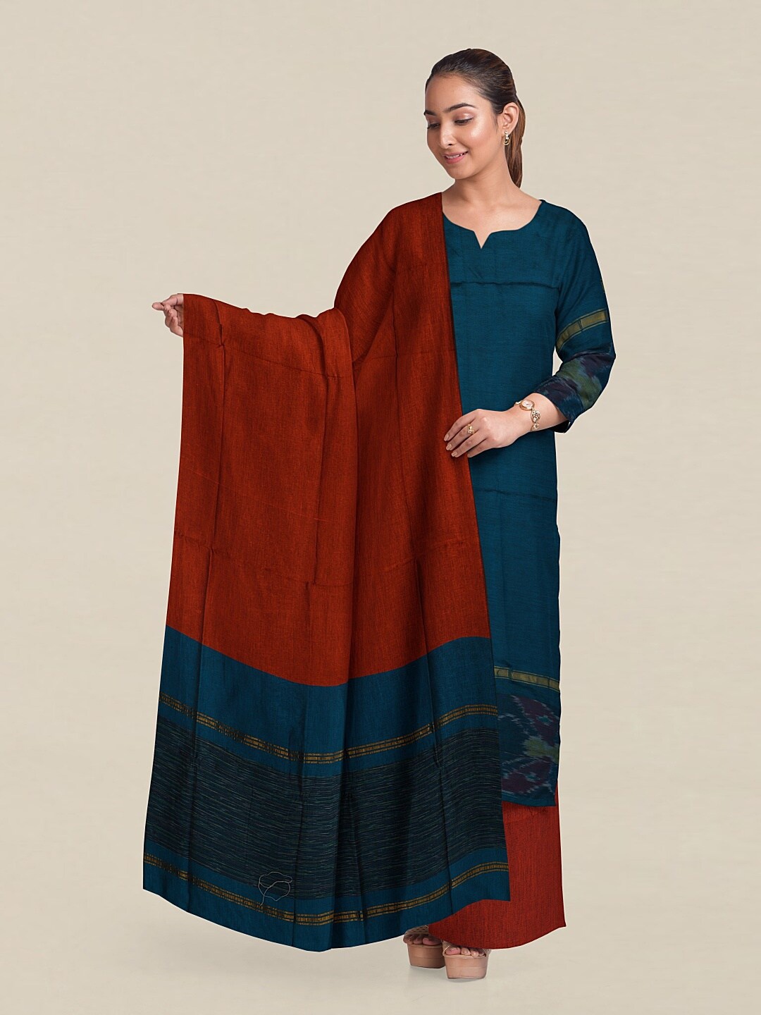 

Pothys Blue & Red Unstitched Dress Material