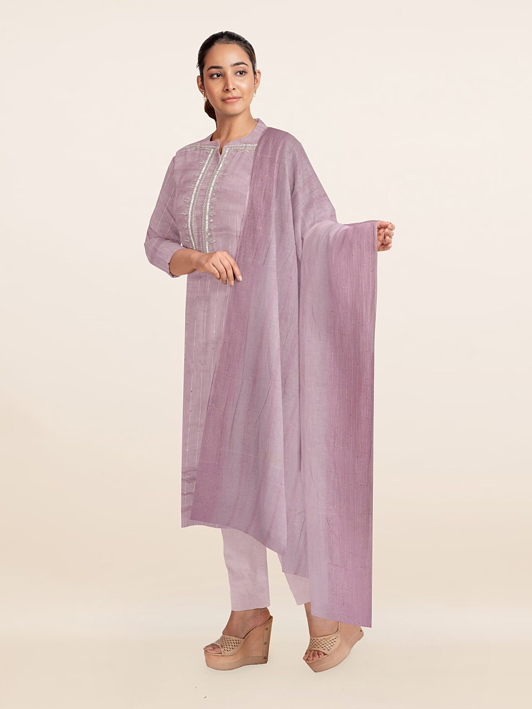 

Pothys Pink & Silver-Toned Unstitched Dress Material