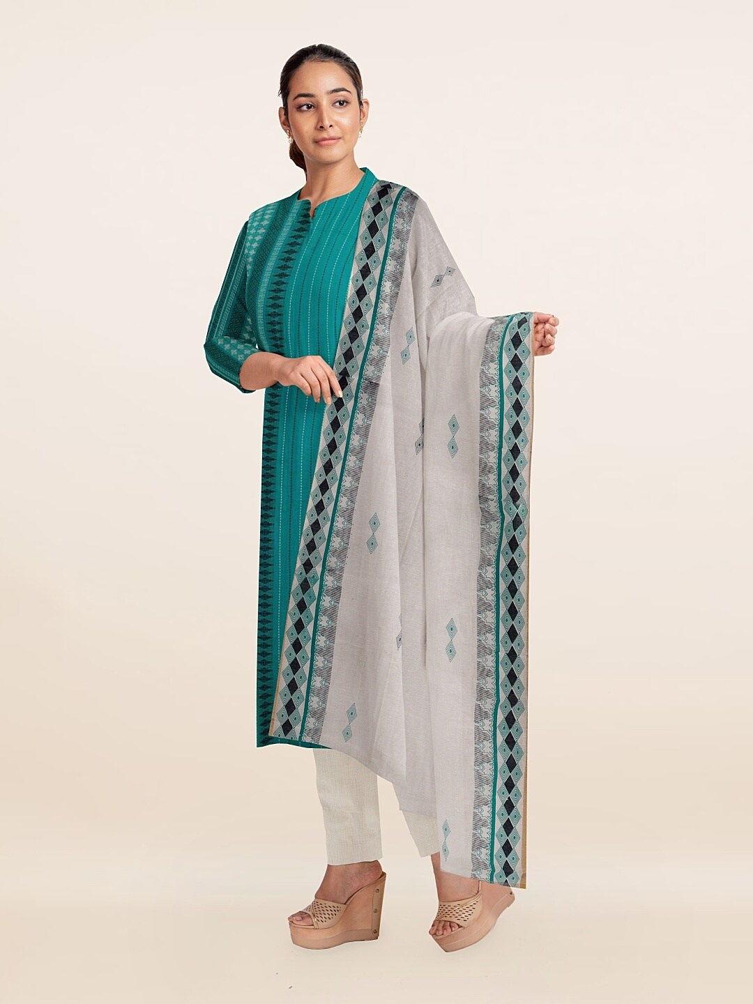 

Pothys Blue & Black Printed Unstitched Dress Material