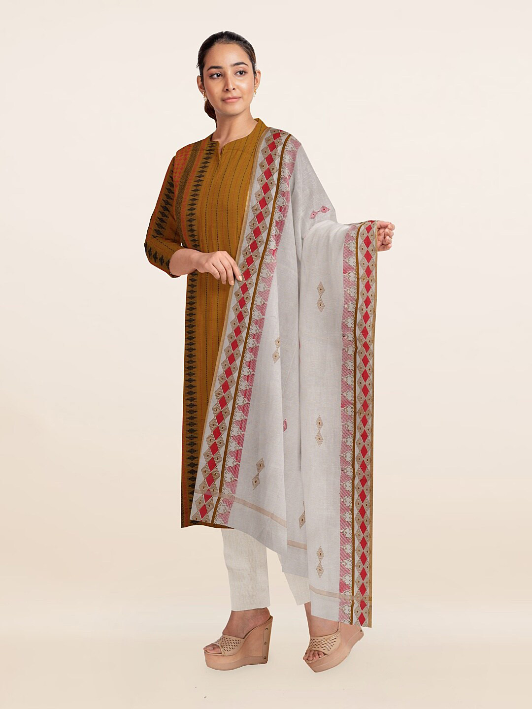

Pothys Unstitched Dress Material, Beige