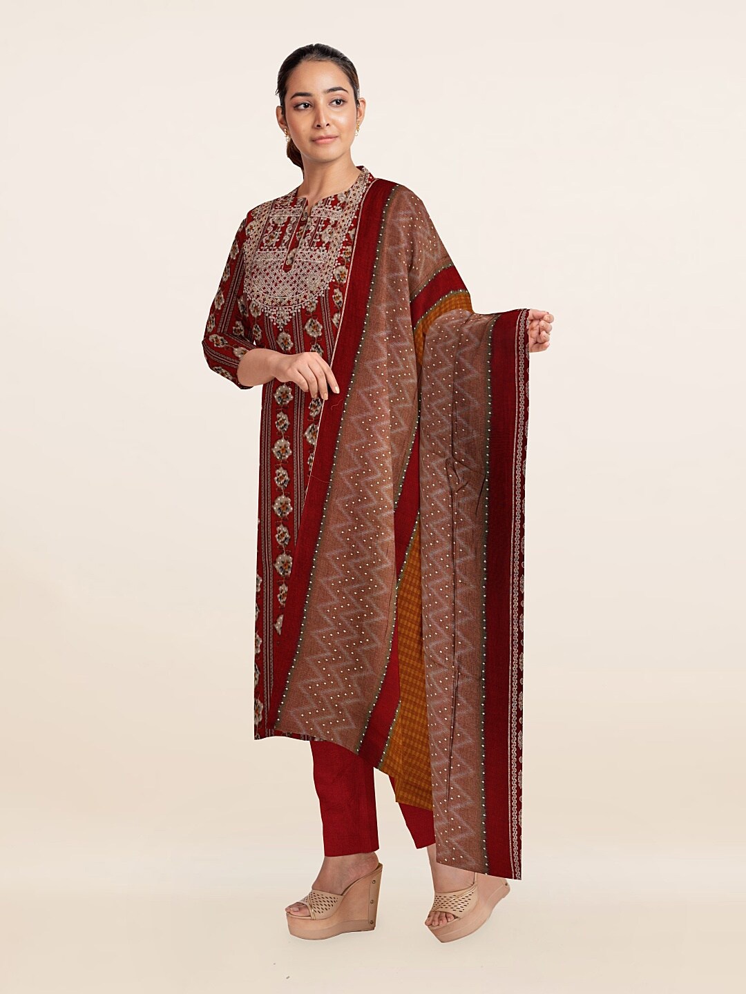 

Pothys Viscose Rayon Unstiched Dress Material, Maroon