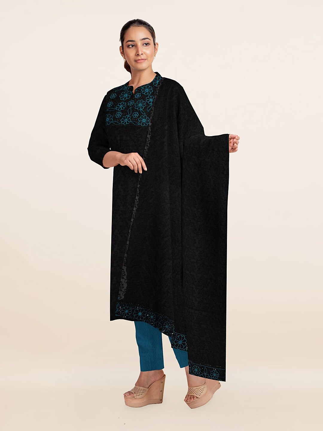 

Pothys Black & Blue Embroidered Unstitched Dress Material