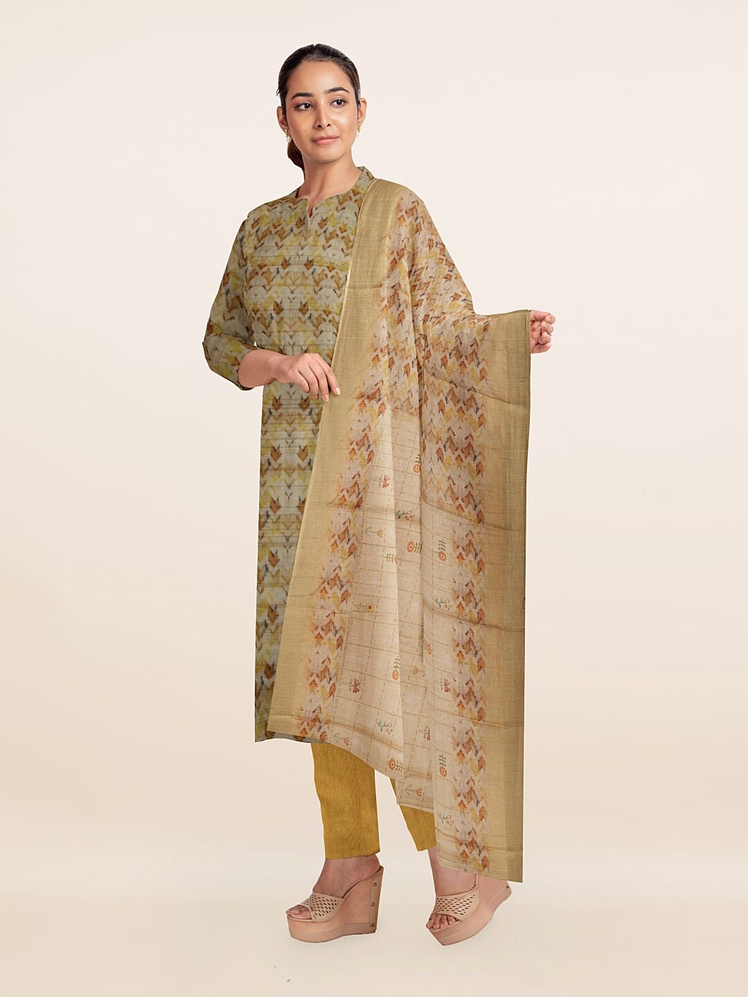 

Pothys Printed Unstitched Dress Material, Olive
