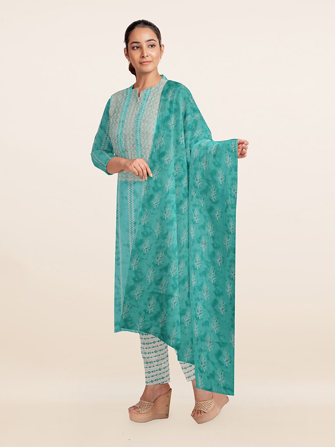 

Pothys Blue & Grey Printed Unstitched Dress Material