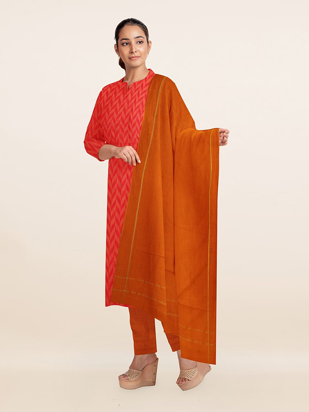 

Pothys Woven Design Ethnic Motifs Unstitched Dress Material, Red