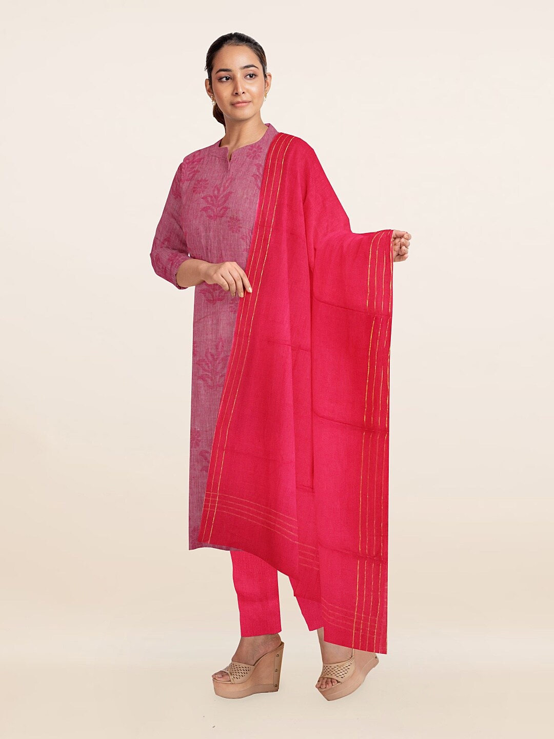 

Pothys Pink & Purple Printed Unstitched Dress Material