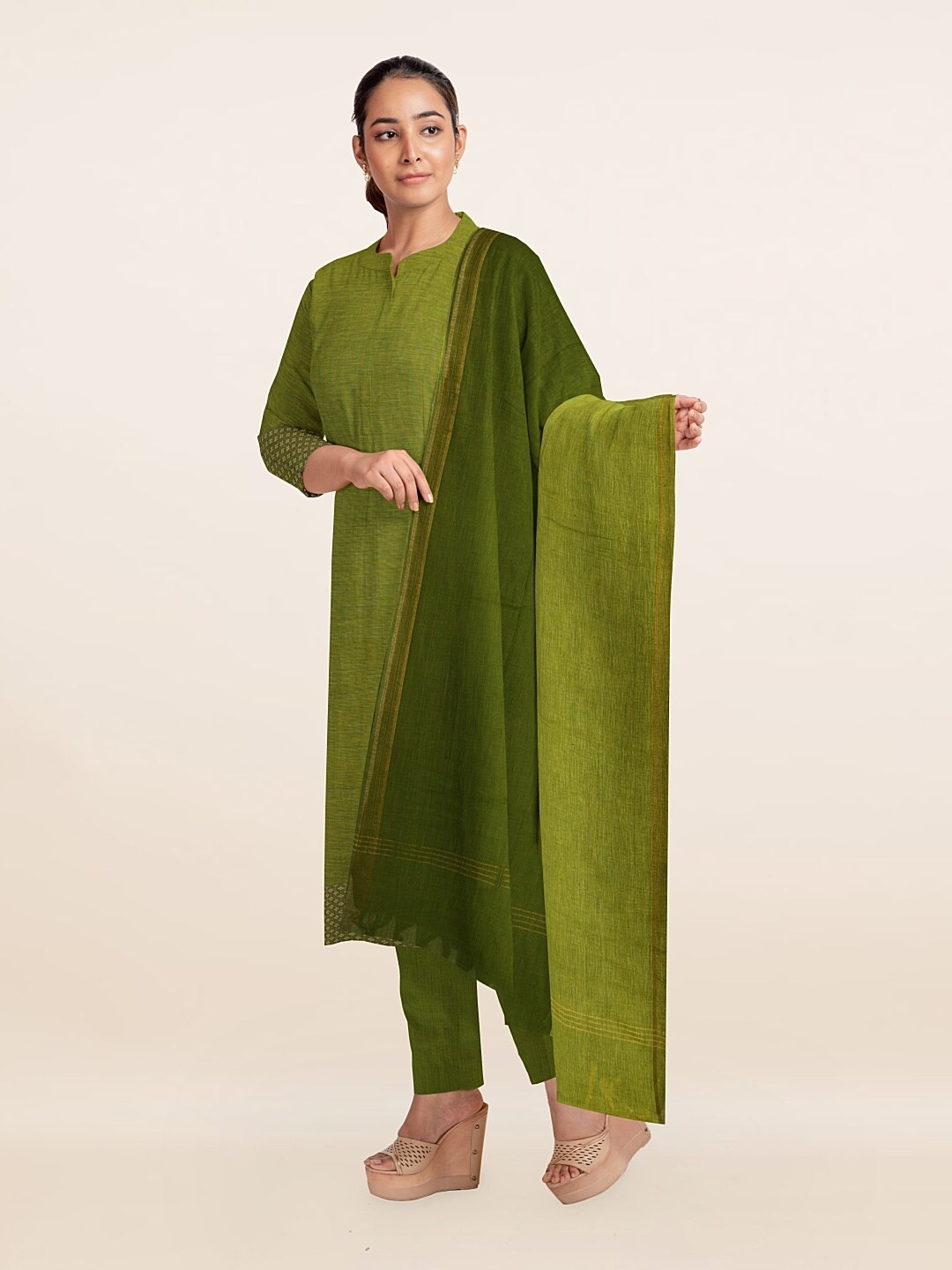 

Pothys Unstitched Dress Material, Green