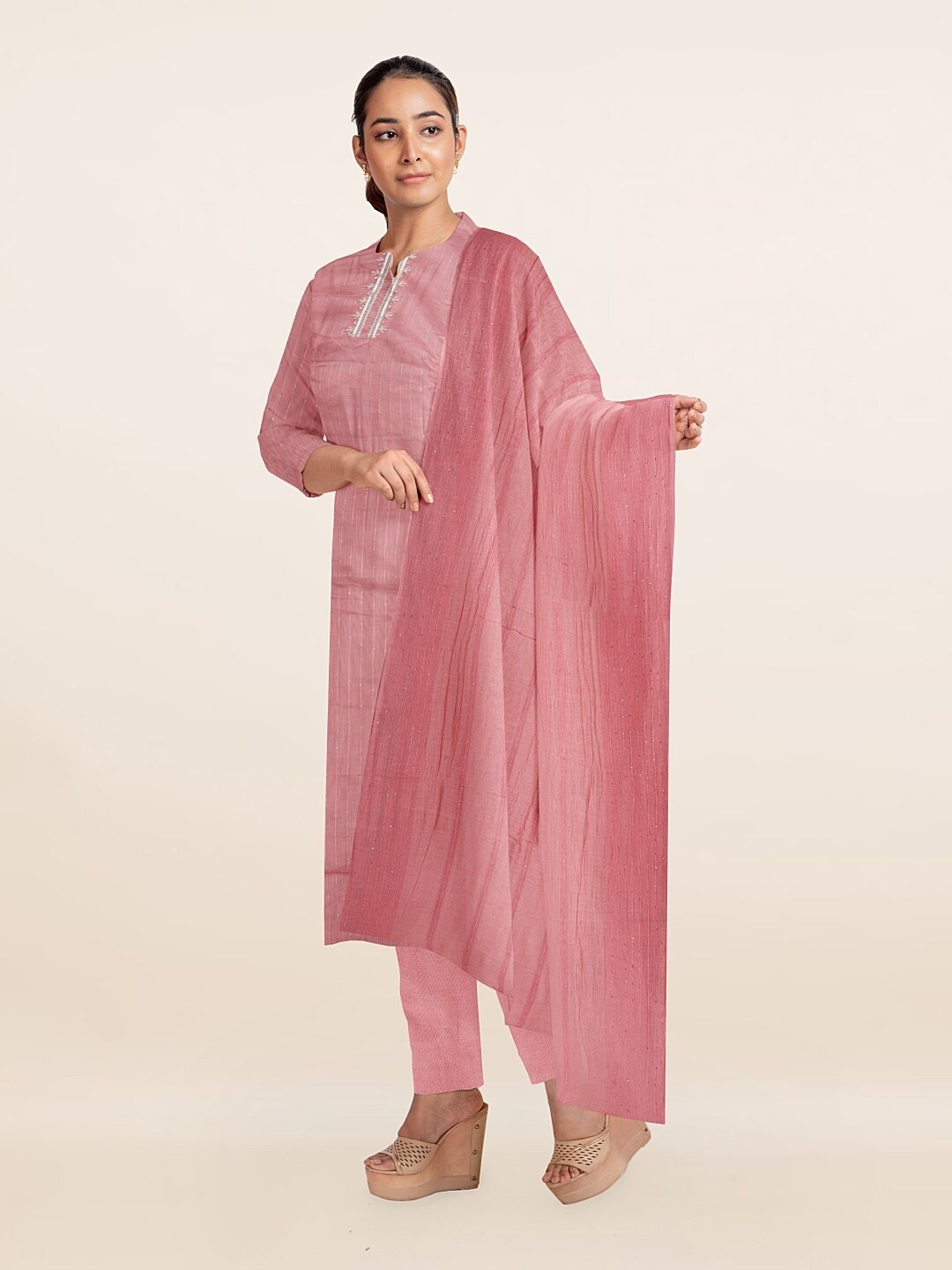 

Pothys Pink Printed Unstitched Dress Material