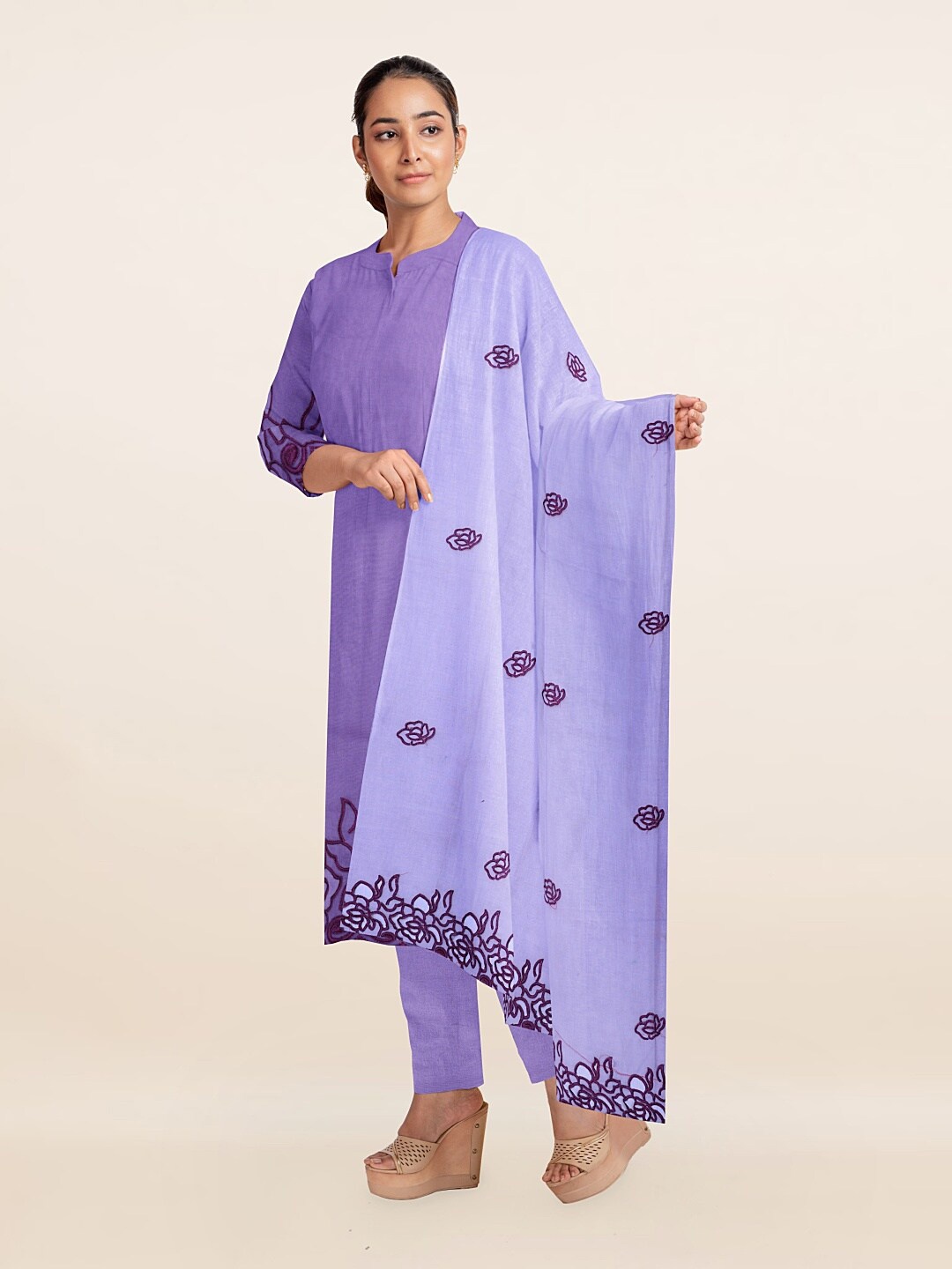 

Pothys Lavender Organza Unstitched Dress Material