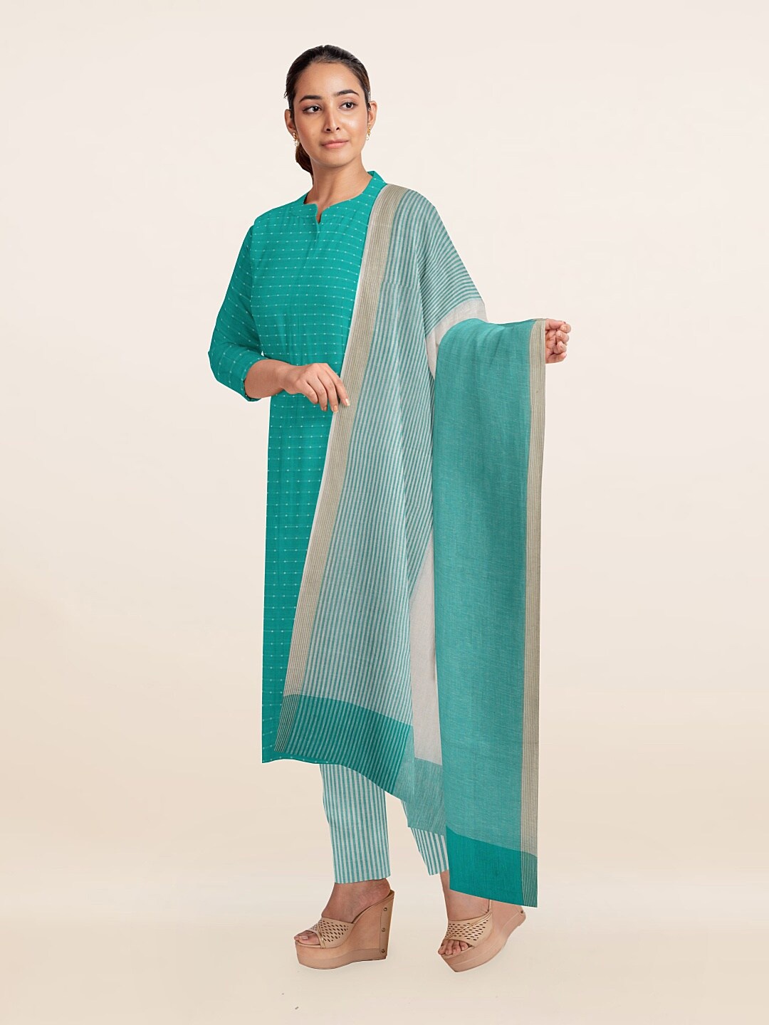 

Pothys Blue & White Unstitched Dress Material