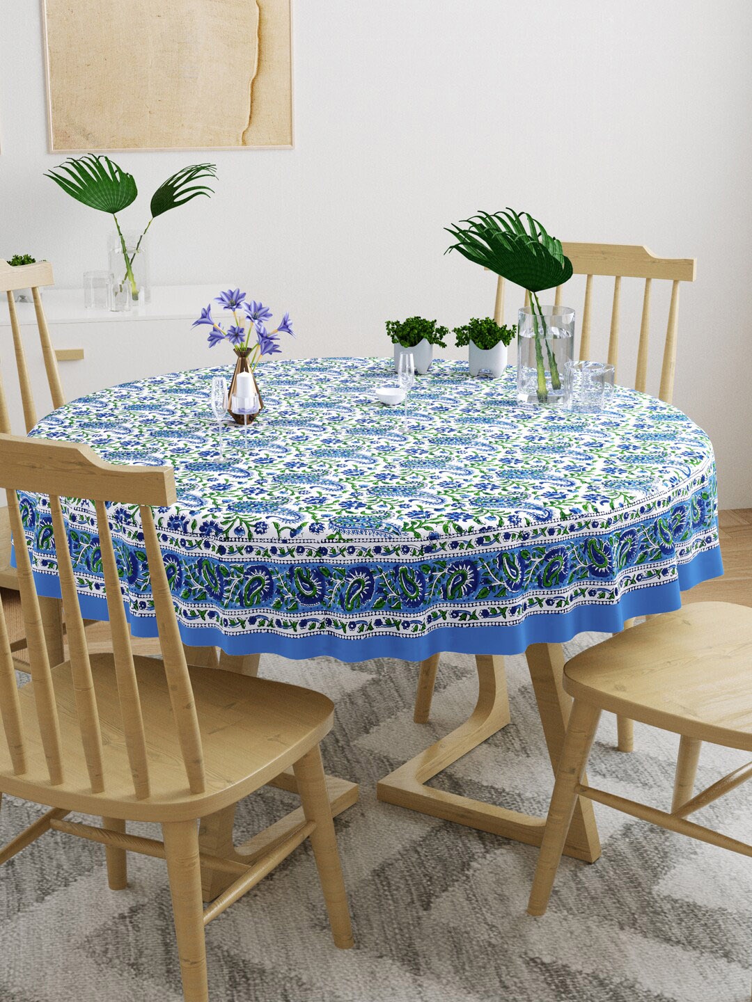 

BLOCKS OF INDIA Blue & White Printed Pure Cotton Table Cloth